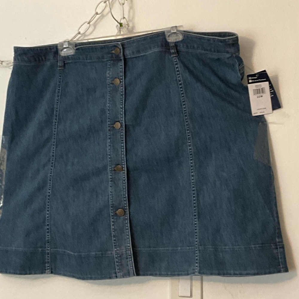 Chaps Dark Blue Button-Front Denim Mini Skirt
